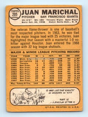 1968 Topps #205 Juan Marichal San Francisco Giants