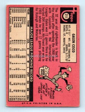 1969 Topps #211 Galen Cisco Kansas City Royals