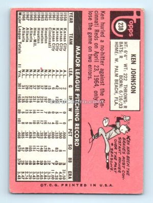 1969 Topps #238 Ken Johnson Atlanta Braves