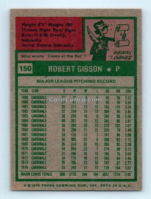 1975 Topps #150 Bob Gibson St. Louis Cardinals