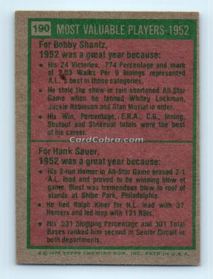 1975 Topps #190 Bobby Shantz/Hank Sauer Houston Astros/Chicago Cubs