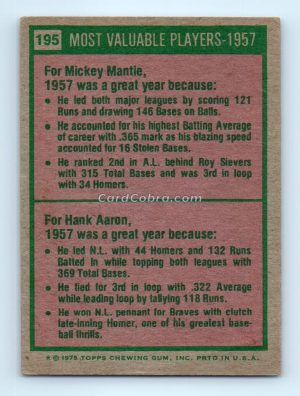 1975 Topps #195 Mickey Mantle/Hank Aaron New York Yankees/Milwaukee Braves