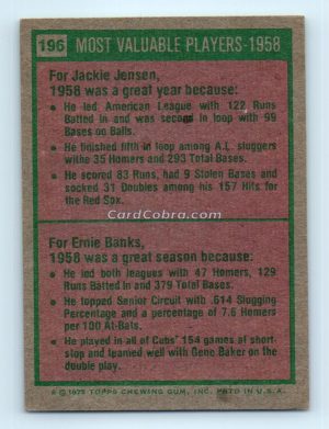 1975 Topps #196 Jackie Jensen/Ernie Banks Boston Red Sox/Chicago Cubs