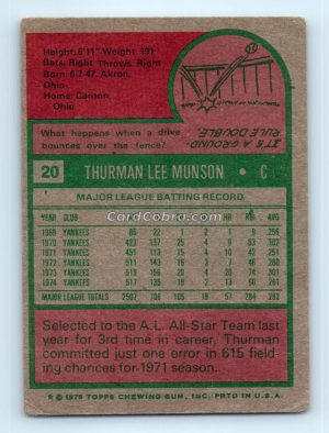 1975 Topps #20 Thurman Munson New York Yankees