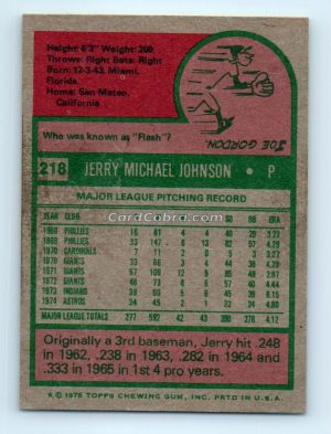 1975 Topps #218 Jerry Johnson Houston Astros