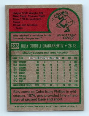 1975 Topps #233 Billy Grabarkewitz Chicago Cubs