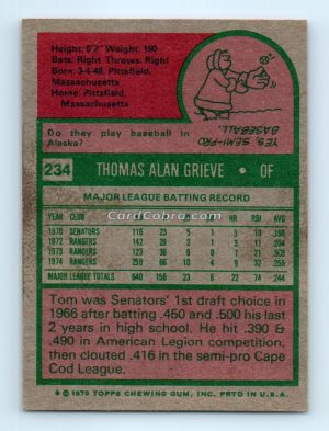 1975 Topps #234 Tom Grieve Texas Rangers