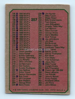 1975 Topps #257 Checklist