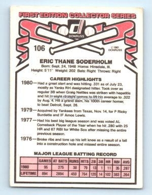 1981 Donruss #106 Eric Soderholm New York Yankees