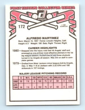 1981 Donruss #172 Alfredo Martinez California Angels Rookie Card