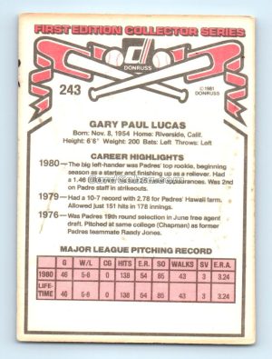 1981 Donruss #243 Gary Lucas San Diego Padres Rookie Card