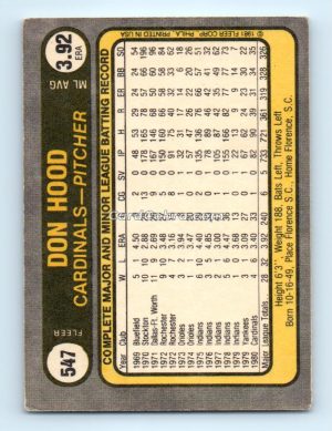 1981 Fleer #547A Don Hood St. Louis Cardinals