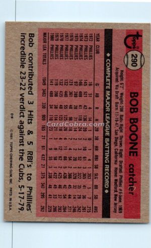 1981 Topps #290 Bob Boone Philadelphia Phillies