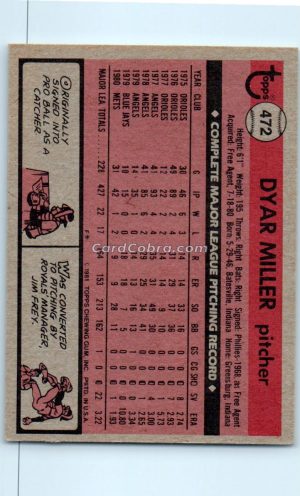 1981 Topps #472 Dyar Miller New York Mets