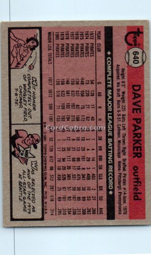 1981 Topps #640 Dave Parker Pittsburgh Pirates