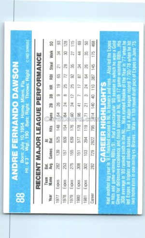 1982 Donruss #88 Andre Dawson Montreal Expos