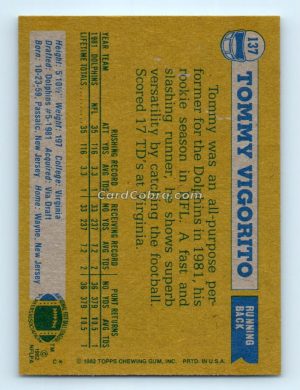 1982 Topps #137 Tommy Vigorito Miami Dolphins Rookie Card