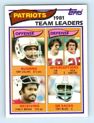 1982 Topps #141 Tony Collins/Tim Fox/Rick Sanford/Stanley Morgan/Tony McGee New England Patriots