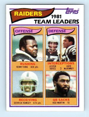 1982 Topps #185 Kenny King/Lester Hayes/Odis McKinney/Derrick Ramsey/Rod Martin Oakland Raiders