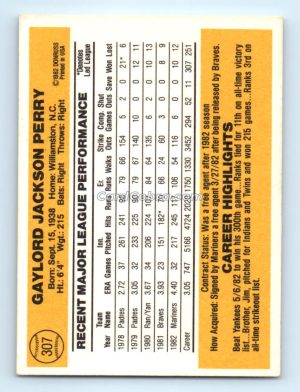 1983 Donruss #307 Gaylord Perry Seattle Mariners