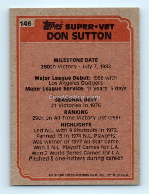 1983 Topps #146 Don Sutton Los Angeles Dodgers/Milwaukee Brewers