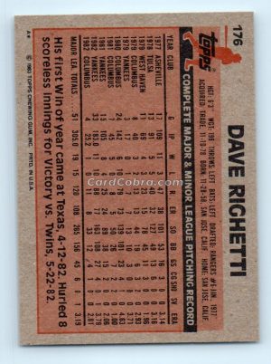 1983 Topps #176 Dave Righetti New York Yankees