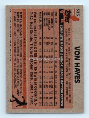 1983 Topps #325 Von Hayes Cleveland Indians