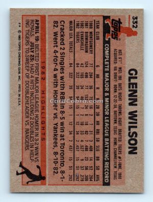 1983 Topps #332 Glenn Wilson Detroit Tigers Rookie Card