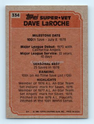 1983 Topps #334 Dave LaRoche California Angels/New York Yankees