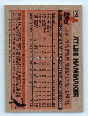 1983 Topps #342 Atlee Hammaker San Francisco Giants