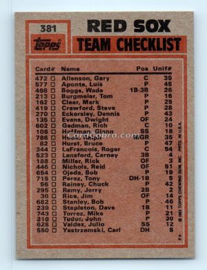 1983 Topps #381 Jim Rice/Bob Stanley Boston Red Sox