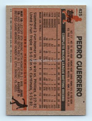 1983 Topps #425 Pedro Guerrero Los Angeles Dodgers