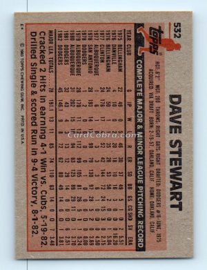 1983 Topps #532 Dave Stewart Los Angeles Dodgers