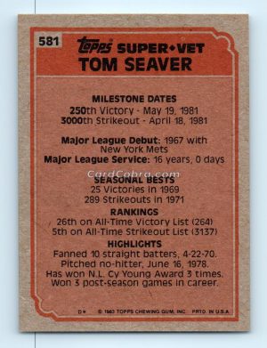 1983 Topps #581 Tom Seaver New York Mets/Cincinnati Reds