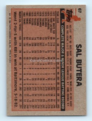 1983 Topps #67 Sal Butera Minnesota Twins