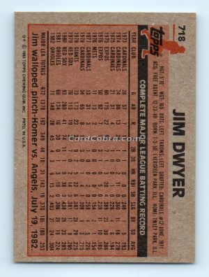 1983 Topps #718 Jim Dwyer Baltimore Orioles