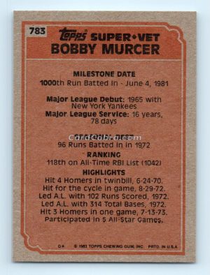 1983 Topps #783 Bobby Murcer New York Yankees