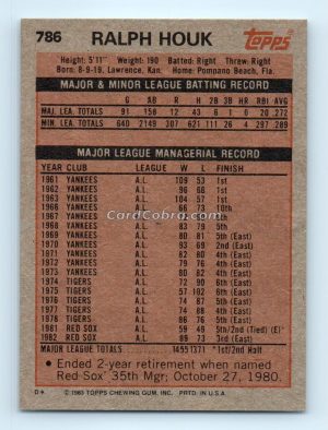 1983 Topps #786 Ralph Houk Boston Red Sox