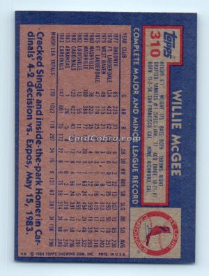 1984 Topps #310 Willie McGee St. Louis Cardinals