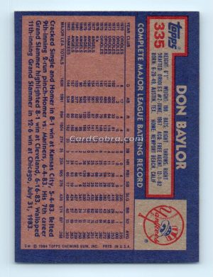 1984 Topps #335 Don Baylor New York Yankees