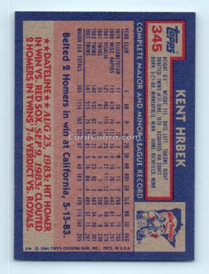 1984 Topps #345 Kent Hrbek Minnesota Twins