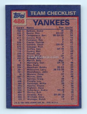 1984 Topps #486 Don Baylor/Ron Guidry New York Yankees