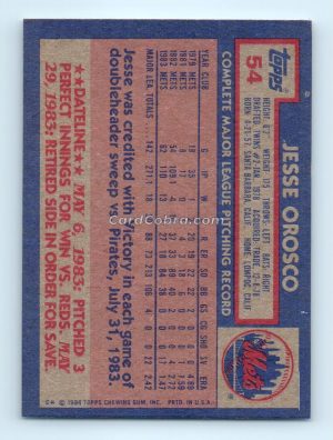 1984 Topps #54 Jesse Orosco New York Mets