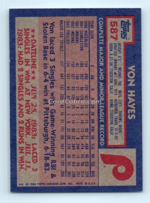 1984 Topps #587 Von Hayes Philadelphia Phillies