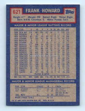 1984 Topps #621 Frank Howard New York Mets