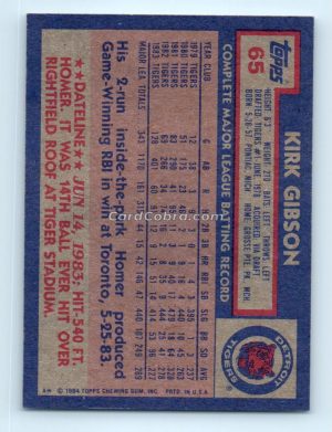 1984 Topps #65 Kirk Gibson Detroit Tigers