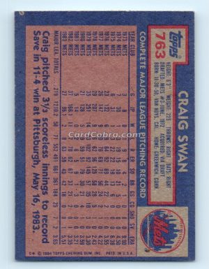 1984 Topps #763 Craig Swan New York Mets