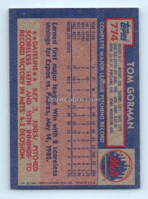 1984 Topps #774 Tom  Gorman New York Mets