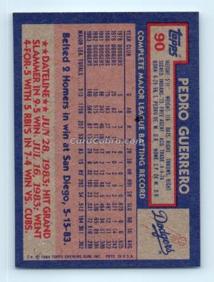 1984 Topps #90 Pedro Guerrero Los Angeles Dodgers