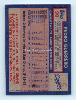 1984 Topps #90 Pedro Guerrero Los Angeles Dodgers